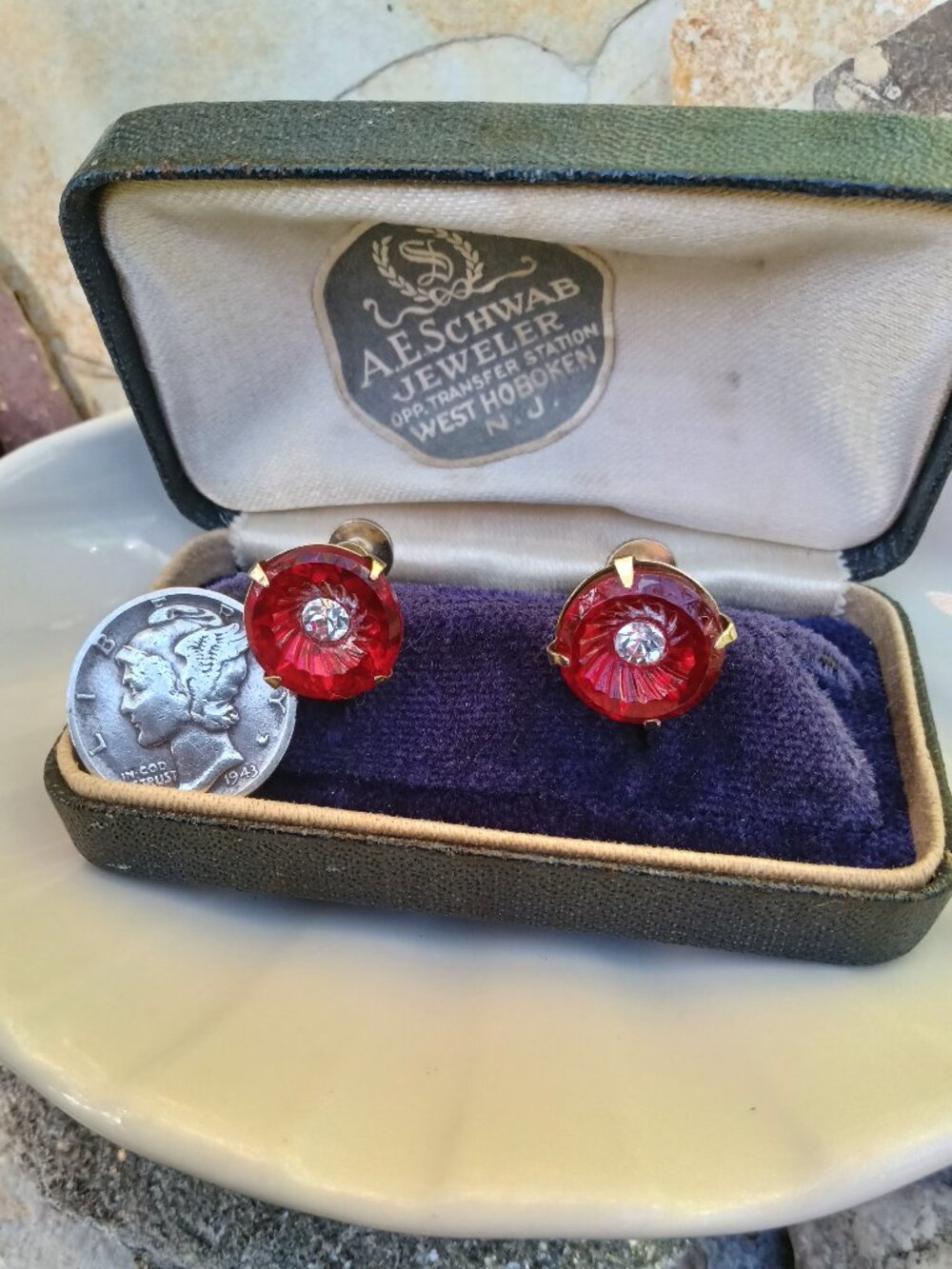 Circa 1940's Retro Red Glass Earrings